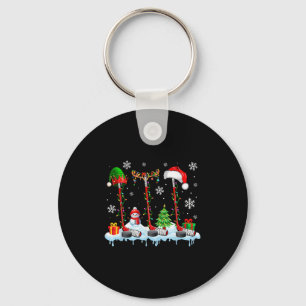 Three Elf Santa Reindeer Hockey Equipments Xmas Pl Keychain