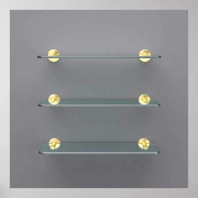 Three empty glass shelves with golden brackets on  poster (Front)