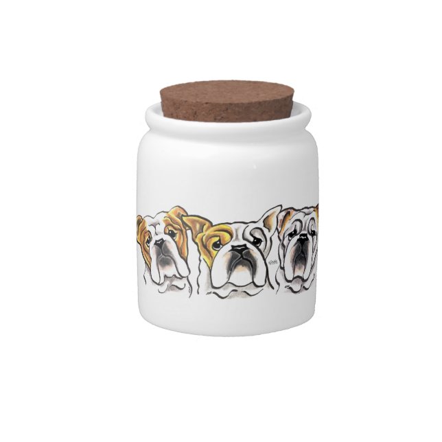 Three English Bulldogs Candy Jar (Front)