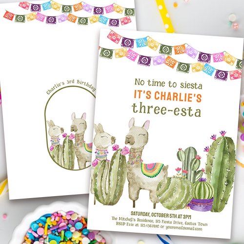 Three_esta 3rd Birthday Fiesta No time to Siesta Invitation