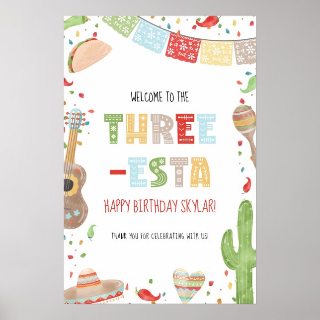 Three-esta 3rd Birthday Party Welcome Sign (Front)