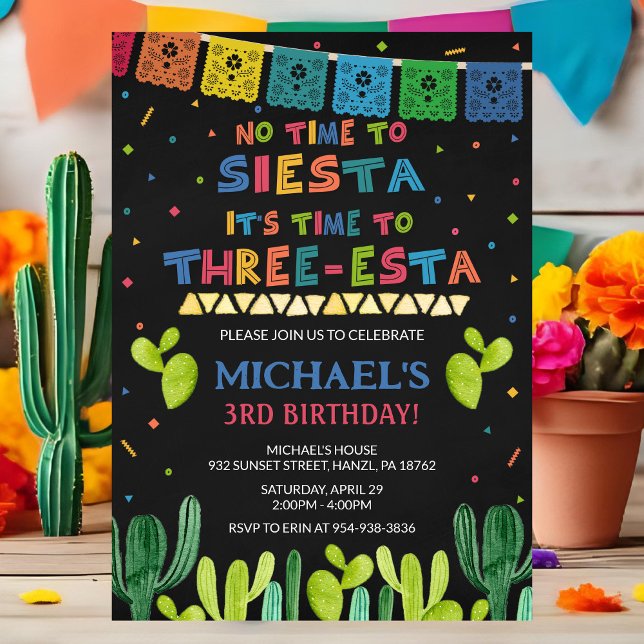 Three Esta Birthday Invitation | Fiesta 3rd Invite (Creator Uploaded)