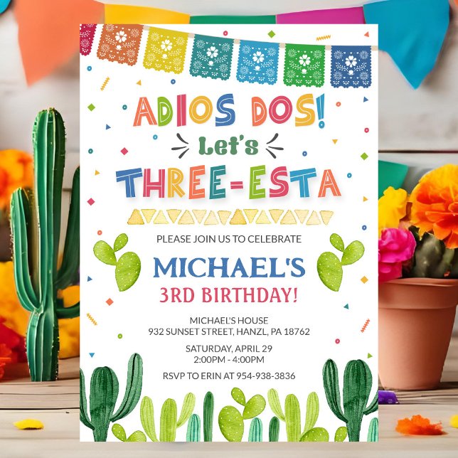 Three Esta Birthday Invitation | Fiesta 3rd Invite (Creator Uploaded)