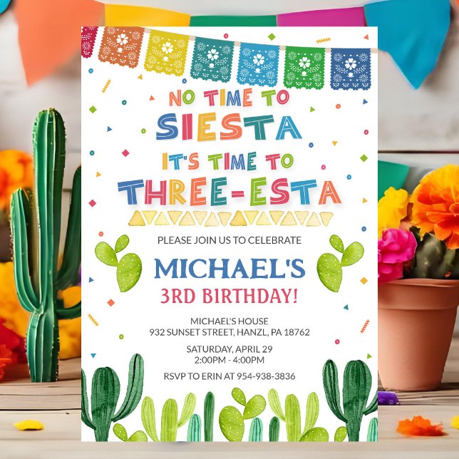 Three Esta Birthday Invitation | Fiesta 3rd Invite (Creator Uploaded)