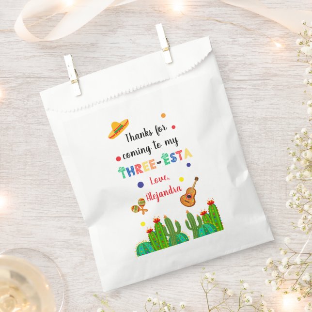 Three Esta Fiesta 3rd birthday party Favor Bag (Clipped)