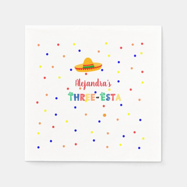 Three Esta Fiesta 3rd birthday party Napkins (Front)