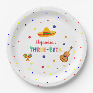 Three Esta Fiesta 3rd birthday party Paper Plates