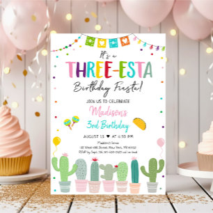 Three-esta Fiesta Cactus Girl Birthday Invitation