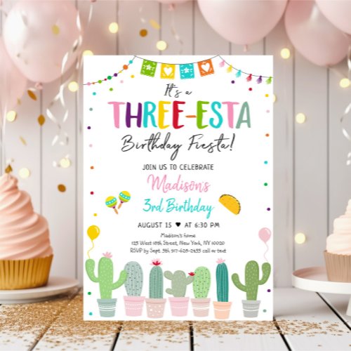 Three_esta Fiesta Cactus Girl Birthday Invitation