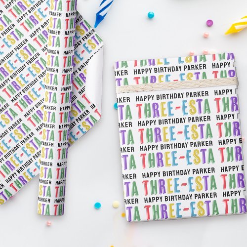 Three_esta Fiesta Colorful 3rd birthday Wrapping Paper