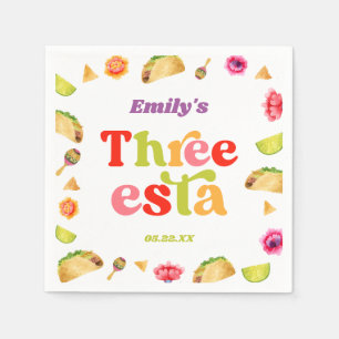Three Esta Fiesta Taco Tuesday 3rd Birthday Party Napkins