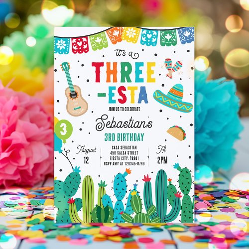 Three_Esta Mexican Fiesta 3rd Birthday Party Invitation