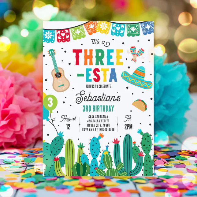 Three-Esta Mexican Fiesta 3rd Birthday Party Invitation | Zazzle