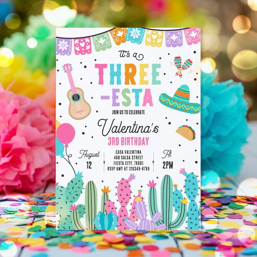 Three_Esta Mexican Fiesta 3rd Birthday Party Invitation