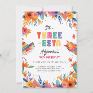 Three-Esta Mexican Fiesta 3rd Birthday Party Invitation
