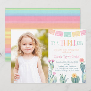 THREE-esta Mexican Fiesta 3rd Birthday Party Photo Invitation