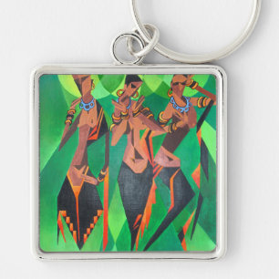 Three Ethnic Traditional Black Women Dancing Keychain