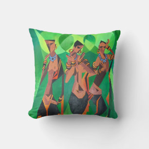 Three Ethnic Traditional Black Women Dancing Throw Pillow