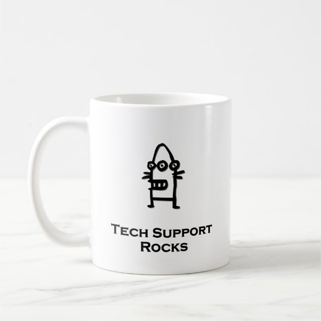 Three Eye Bot Tech Support Rocks Coffee Mug (Left)