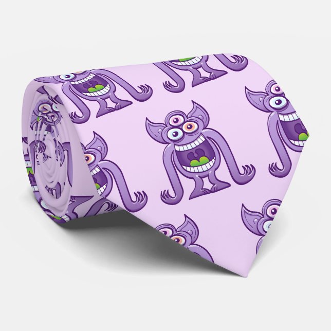 Three-eyed alien monster laughing mischievously neck tie (Rolled)