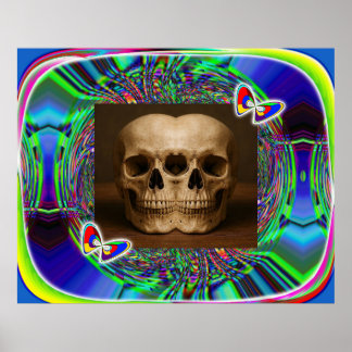 Three-eyed alien skull poster