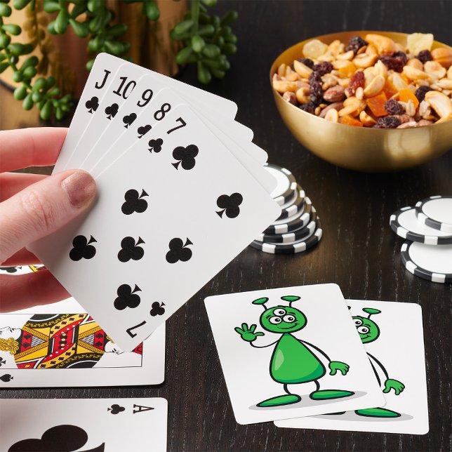 Three-Eyed Green Alien Martian Cartoon Poker Cards (Creator Uploaded)