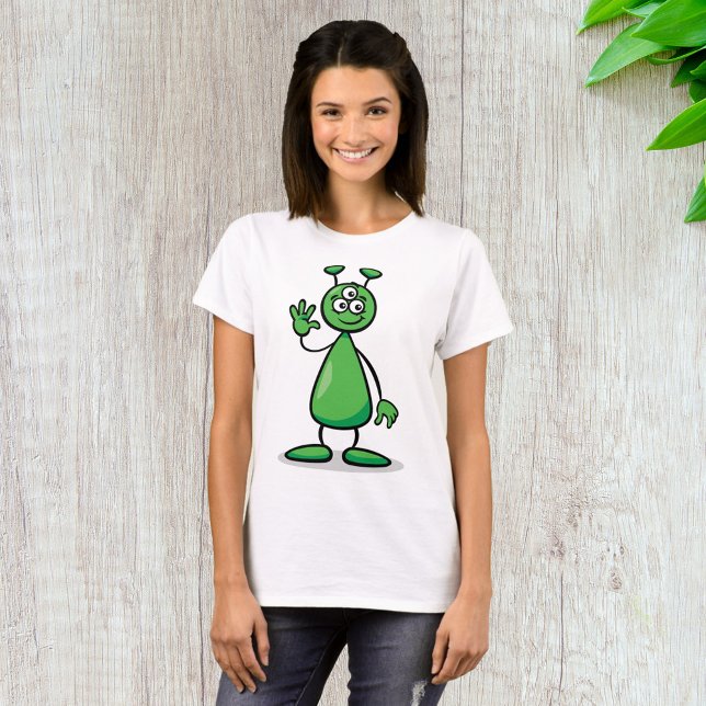 Three-Eyed Green Alien Martian Cartoon T-Shirt (Creator Uploaded)