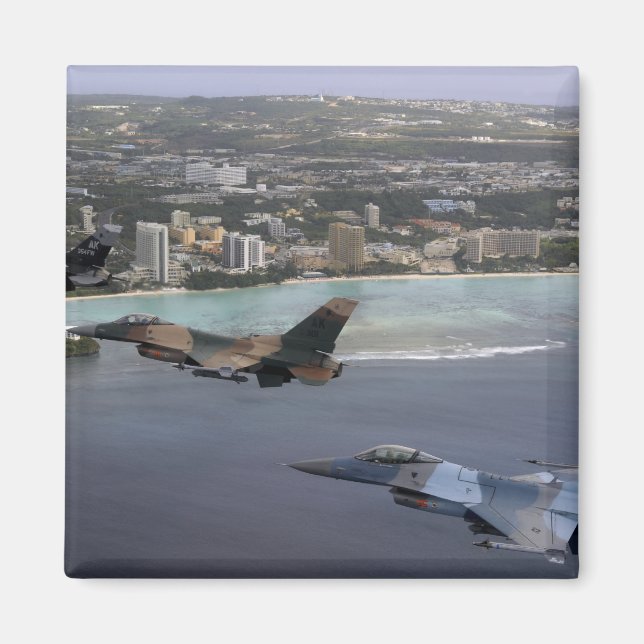 Three F-16 Fighting Falcons fly in formation Magnet (Front)