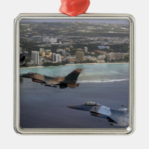 Three F-16 Fighting Falcons fly in formation Metal Ornament