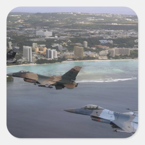Three F_16 Fighting Falcons fly in formation Square Sticker