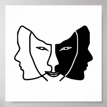 Three Faces Black White Gemini Poster by lucidreality at Zazzle