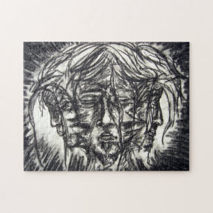 Three Faces of Metal Illness Charcoal Drawing Jigsaw Puzzle