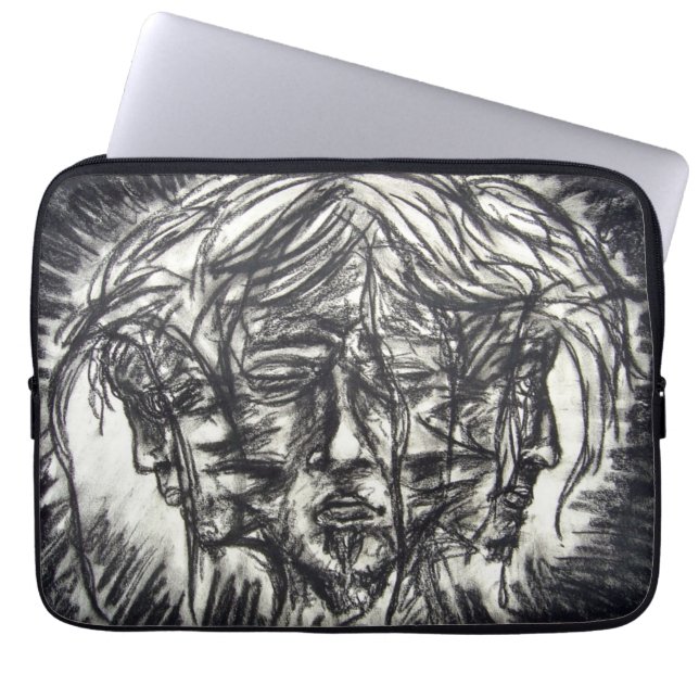 Three Faces of Metal Illness Charcoal Drawing Laptop Sleeve (Front)