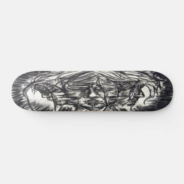 Three Faces of Metal Illness Charcoal Drawing Skateboard (Horz)