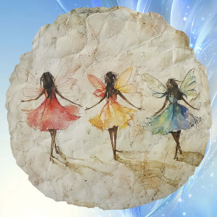 Three Fairies Illustration on a Round Pillow