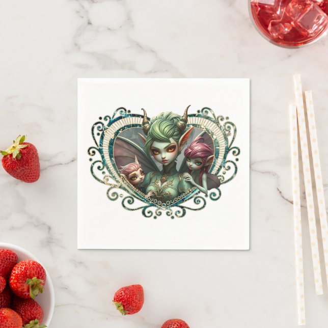 Three fairies, the companions of the magic heart.  napkins (Insitu)