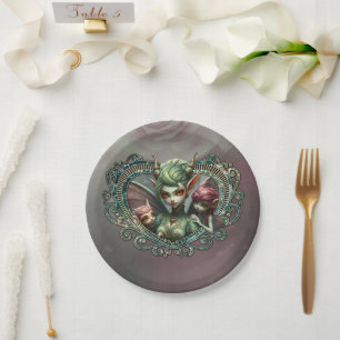 Three fairies, the companions of the magic heart.  paper plates
