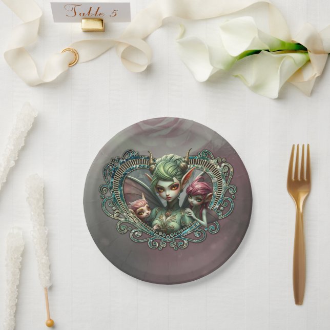 Three fairies, the companions of the magic heart.  paper plates (Wedding)