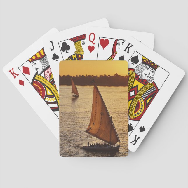 Three falukas with sightseers on Nile River at Poker Cards (Back)