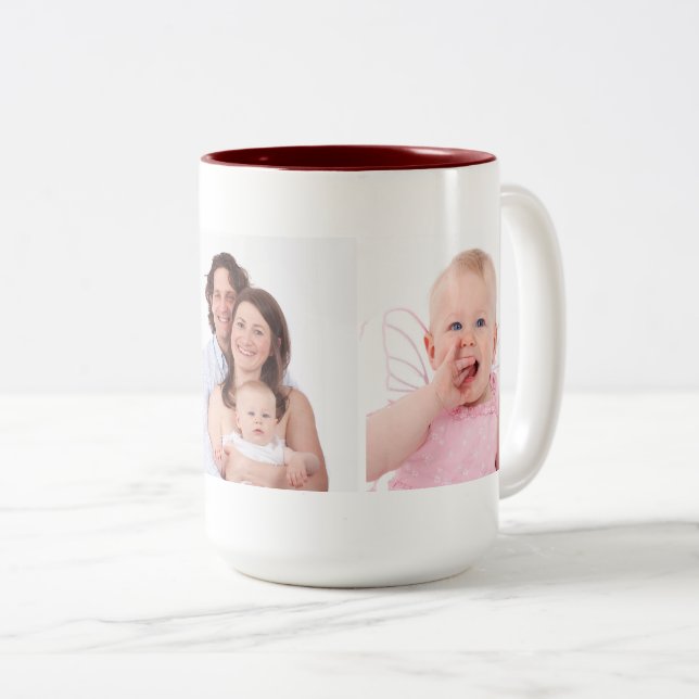 Three Family Photos Template Personalized Two-Tone Coffee Mug (Front Right)