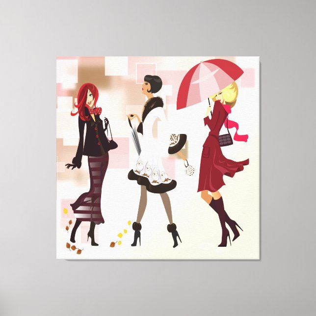 Three Fashion Models Wrapped Canvas Print (Front)