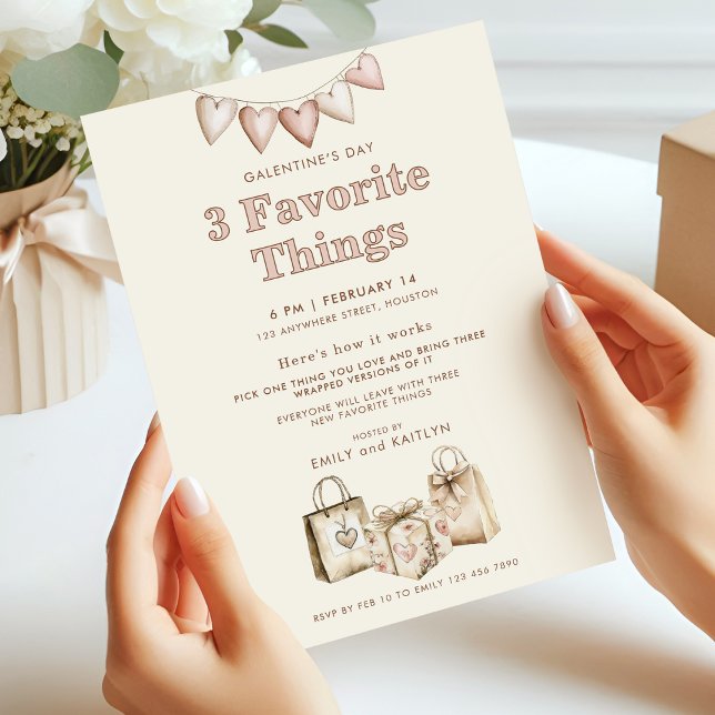 Three Favorite Things Cream Galentines Party Invitation (Creator Uploaded)