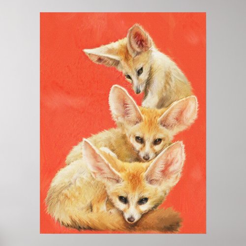 Three Fennec Fox Kits Poster