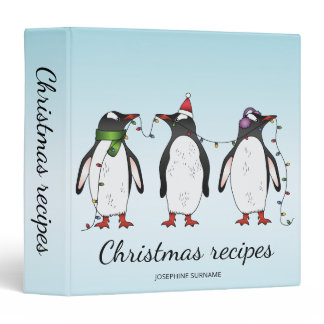 Three Festive Christmas Penguins Illustration 3 Ring Binder