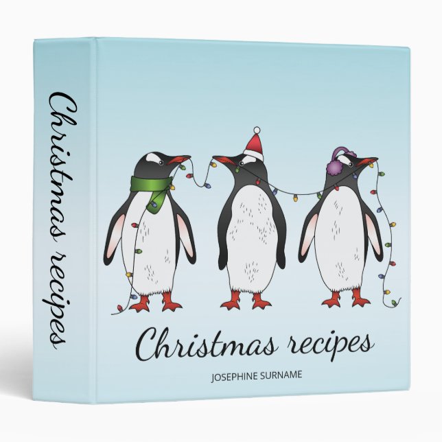 Three Festive Christmas Penguins Illustration 3 Ring Binder (Front/Spine)