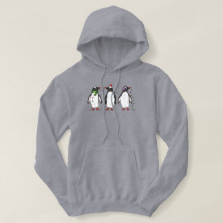 Three Festive Christmas Penguins Illustration Hoodie