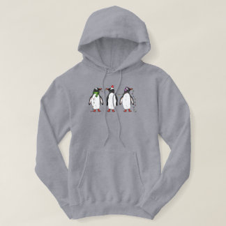 Three Festive Christmas Penguins Illustration Hoodie