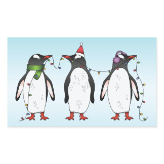 Three Festive Christmas Penguins Illustration Rectangular Sticker