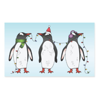 Three Festive Christmas Penguins Illustration Rectangular Sticker