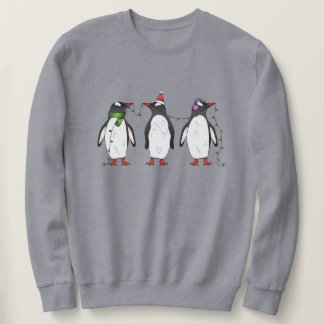 Three Festive Christmas Penguins Illustration Sweatshirt